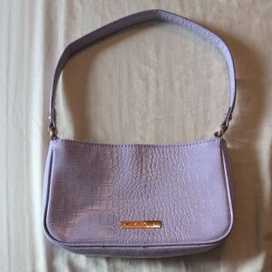 Aldo Lilac Croc-Embossed Shoulder Bag with Gold Plaque